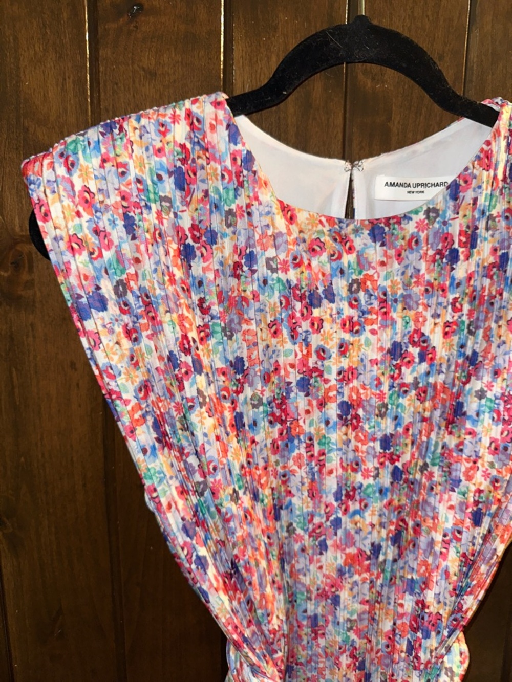 Amanda Uprichard Floral Pleated Mini Dress in White, Pink, Blue - Picture 4 of 9